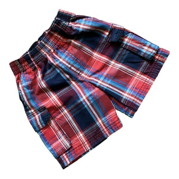 GARANIMALS plaid pull-up shorts elastic waist side/cargo pockets button Boy 2T - Picture 2 of 10